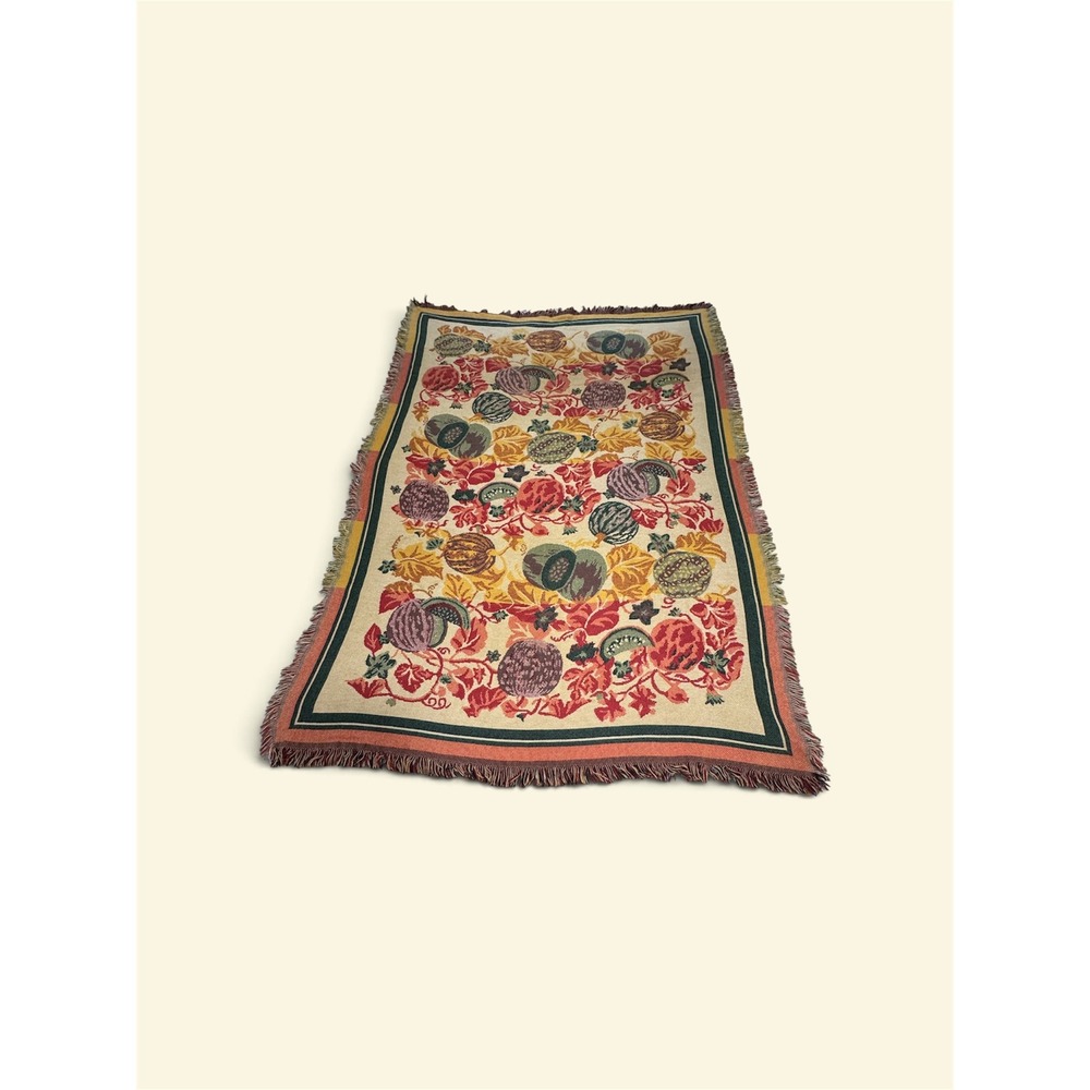 Vintage Harvest Woven Tapestry Throw Blanket Pumpkin Gourd Reversible 51x72